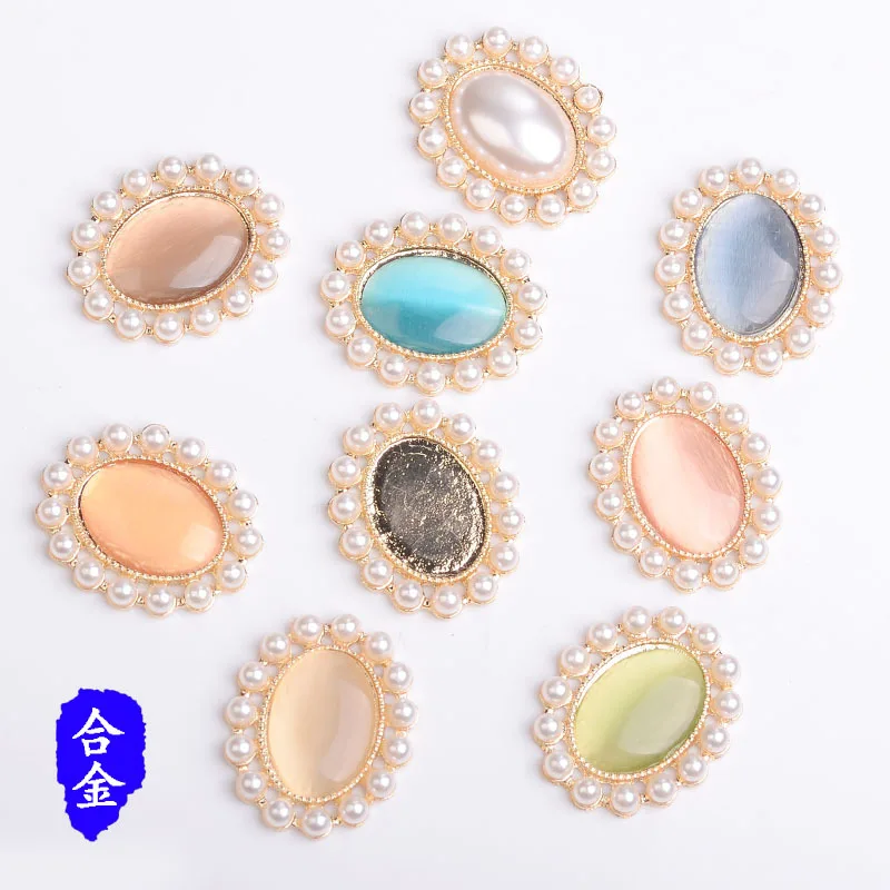 

50pc 29*34mm Gold color Imitation Pearl Oval Shape charm for cloth/wedding hair Jewelry Findings for DIY Handmade Jewelry Making