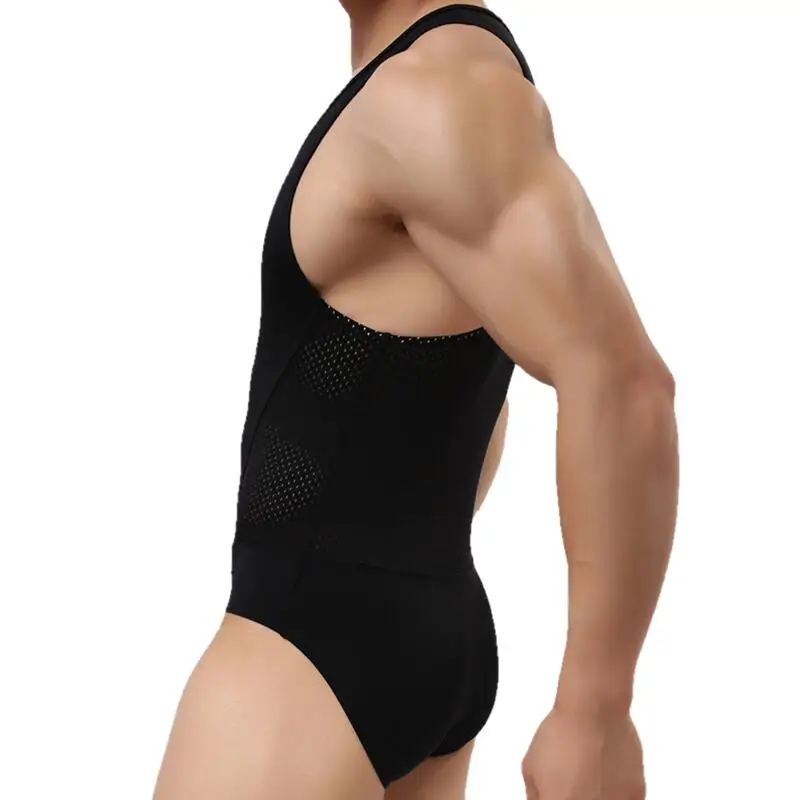 BRAVE PERSON Brand Breathable Mesh Bodysuits Men Shapers Leotard Male Body Building Singlet Underwear Shapewear for Men Vest