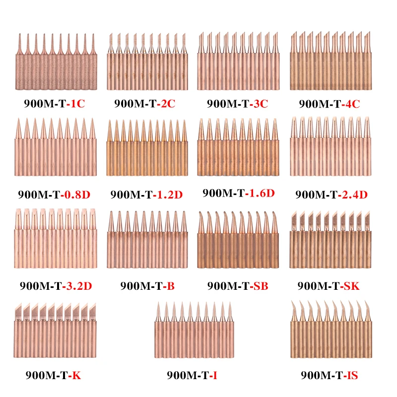 10PCS/Lot Copper Solder Iron Tip 900M-T-K/SK/I/IS/B/1C/2C/3C/4C/0.8D/1.2D/1.6D/2.4D/3.2D/SB Welding Head For 936 Soldering Tool