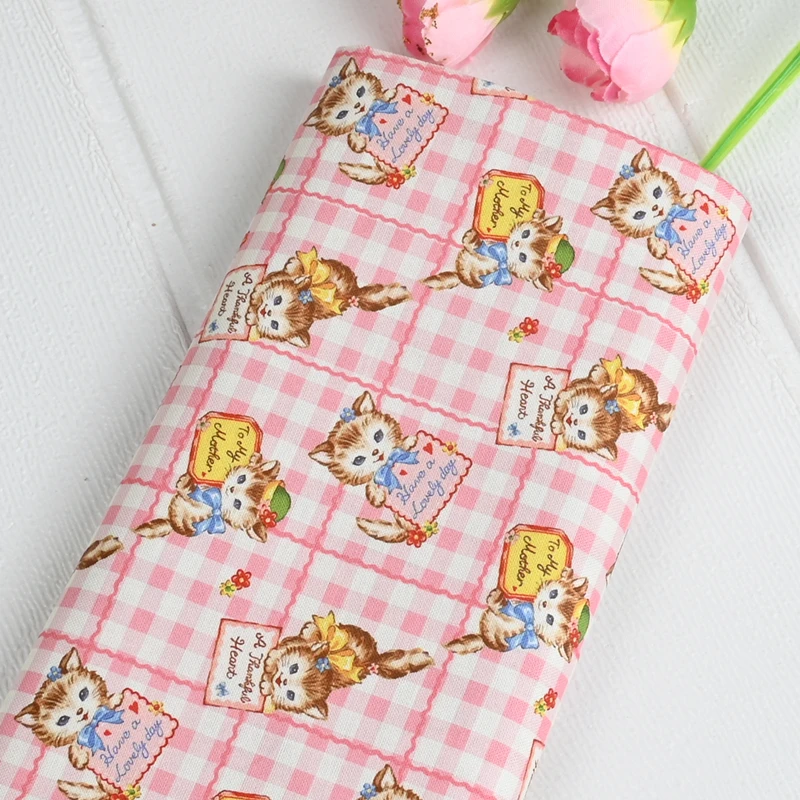 Cotton Sewing Fabric By The Yard,Sew Dress Children Clothes Fabrics Printed Cartoon Cats Girls,DIY Quilting Needlework Material