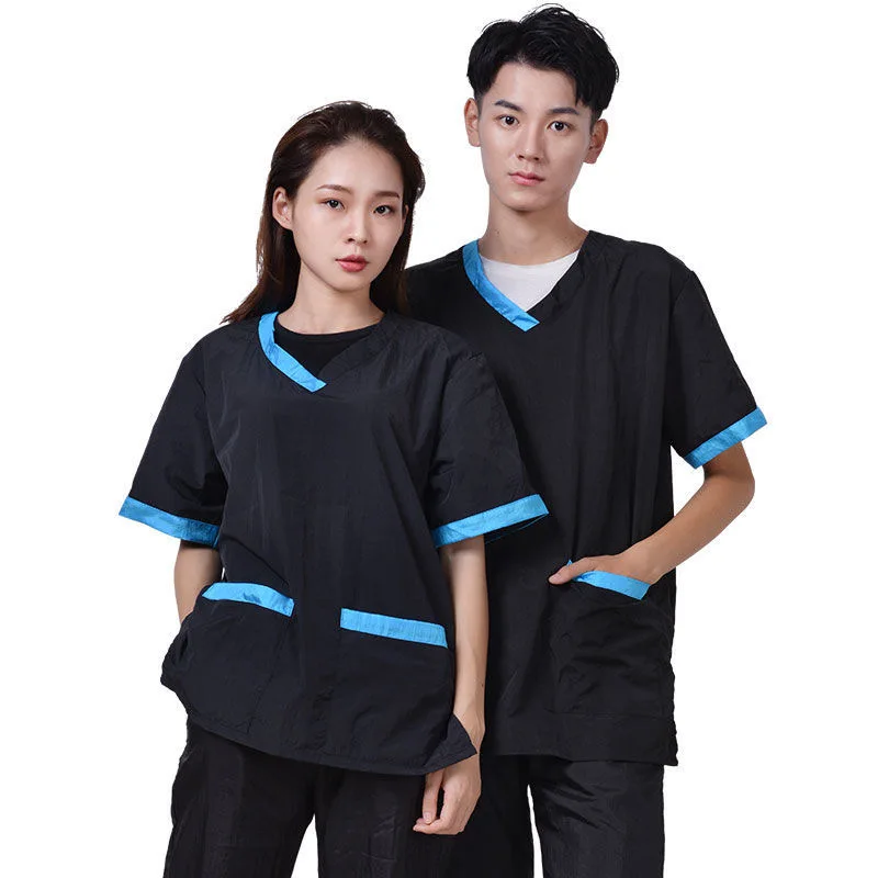 Custom LOGO Pet Shop Groomer Work Clothes Suit Waterproof Anti-static Pet Overalls Salon Barber Hairdresser Apron G1004