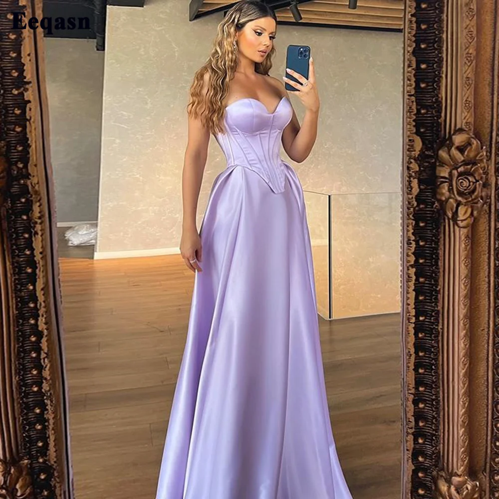 Customized Lilac A Line Satin Evening Dresses Boning Sweetheart Long Prom Party Dress Women\'s Night Club Formal Gowns Plus Size