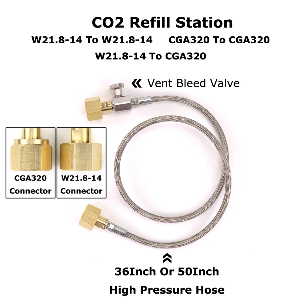 NEW  CO2 Fill Refill Station Charging Adaptor With 36Inch / 50Inch Hose W21.8-14 CGA320 Connector