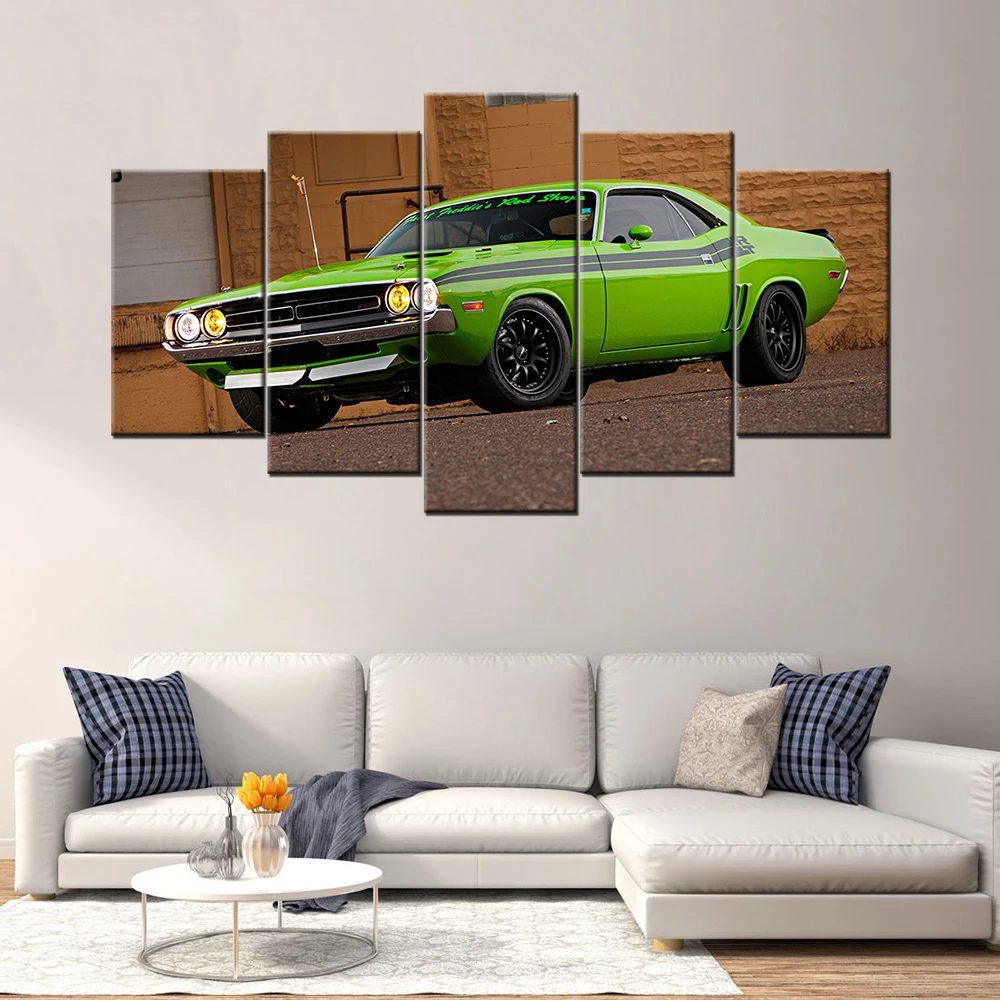 5 Piece Modern Canvas Paintings Wall Art Modular Picture 1971 Dodge Challenger Super Car Poster Home Decoration