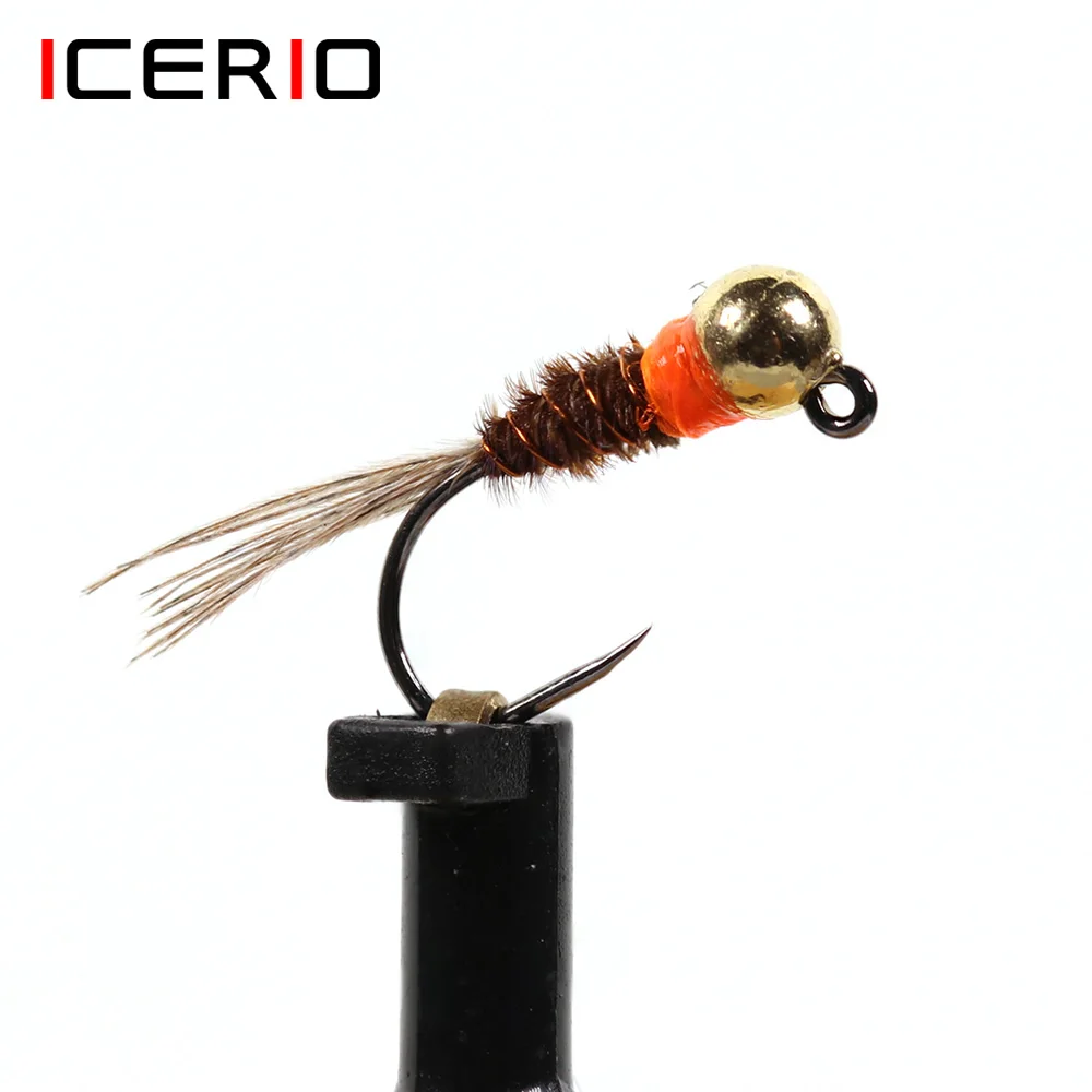 ICERIO 9PCS Tungsten Bead Head Barbless Perdigon Jig Nymphs Fly Fast Sinking Flies Trout Grayling Char Fishing Lures #12 #14 #16