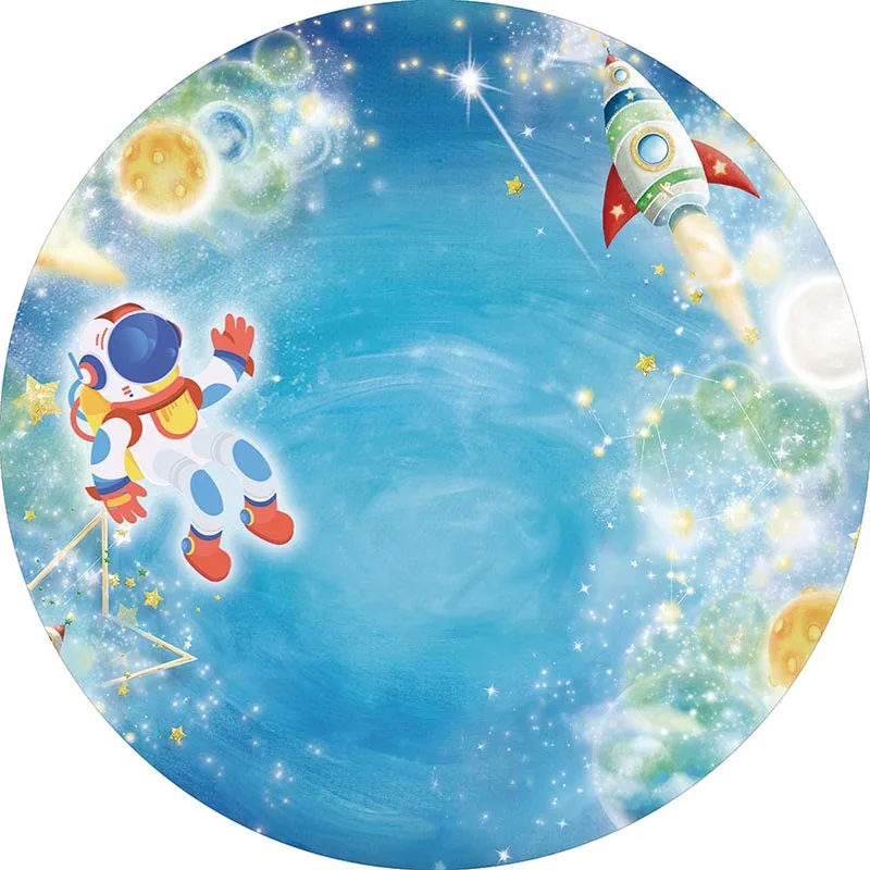 Allenjoy Universe Astronaut Space Round Background Circle Backdrop Covers Birthday Party Baby Shower Photozone Wallpaper Banner