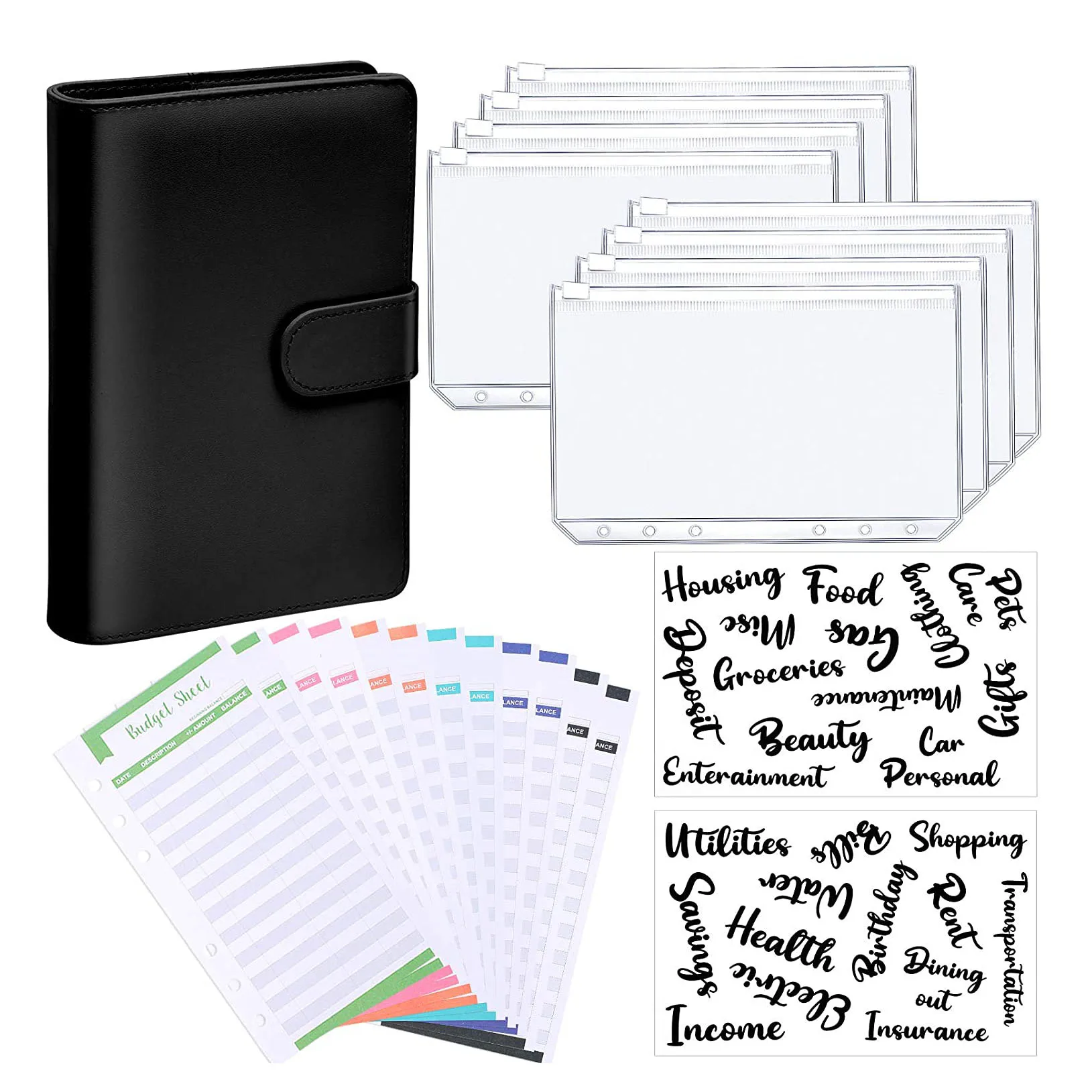 A6 Pu Lederen Bindmiddel Budget Planner Organizer Met Bindmiddel Zakken, Kosten Budget Lakens En 26 Categorieën Brief Sticker Label