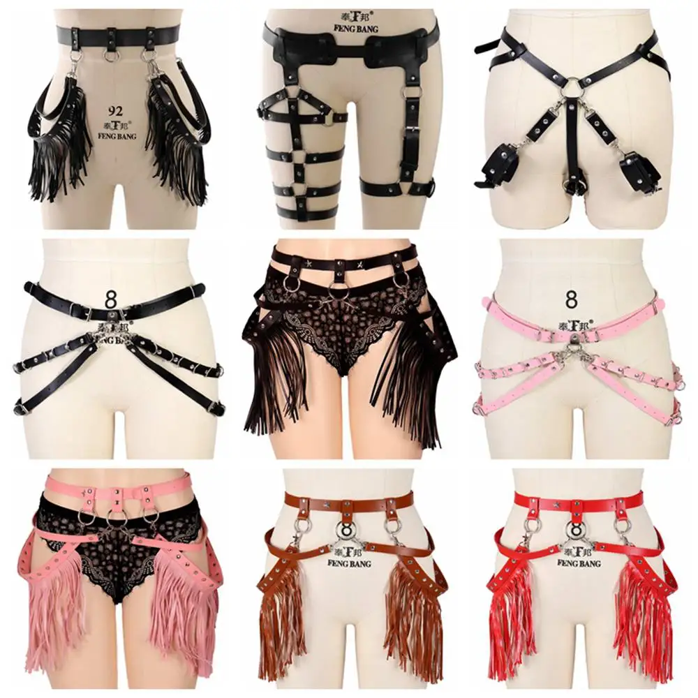 

Tassel Punk Leather Gothic Style Garters Harness Women Belt Adjust Waist Size Suspender Costume Accessories Fetish Underwear