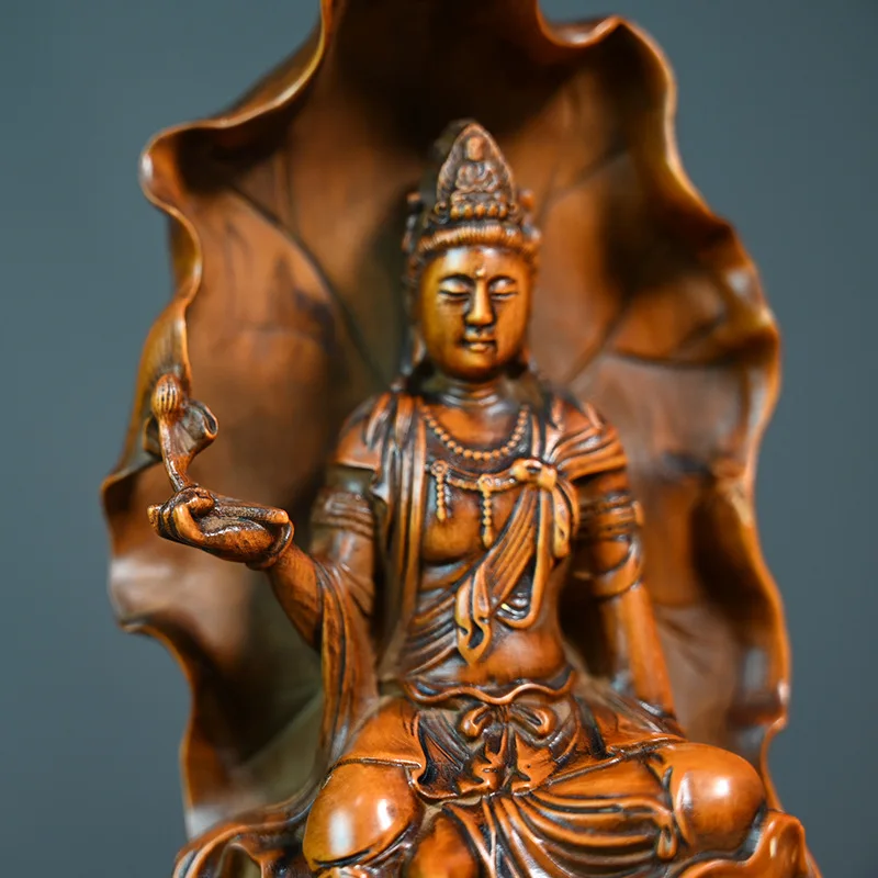 

XS441- 18X9X5.5 CM Bodhisattva Guan Yin Boxwood Sculpture Kuan Yin Buddha Statue Home Decor