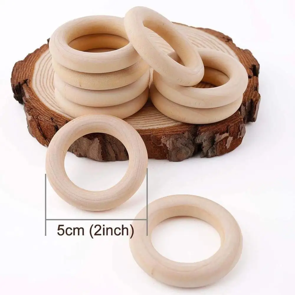 

Sutoyuen 50pcs 50mm Wood Ring in Baby Teethers Natural Wooden Rings Baby Sensory Toy Nursing Baby Teething For Bracelet Making