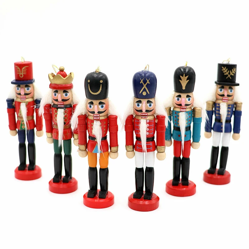 Cute Wooden Nutcracker Solider Figures Model Puppet Doll Toy Home Decor Christmas Decoration Pendants Ornaments 6pcs/set