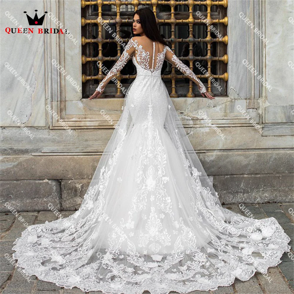 Sexy Mermaid Long Sleeves Wedding Dresses Tulle Lace Appliques Formal Elegant Bridal Gown 2023 New Design Custom Made DS10