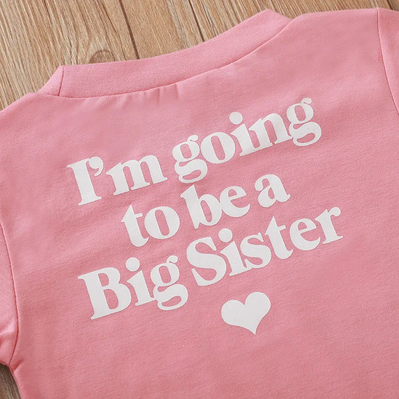 Toddler Little Girls Going to be Big Sister Cotton T-Shirt Clothes Short Sleeve Secret Letter Pink Tops Tee Outfit