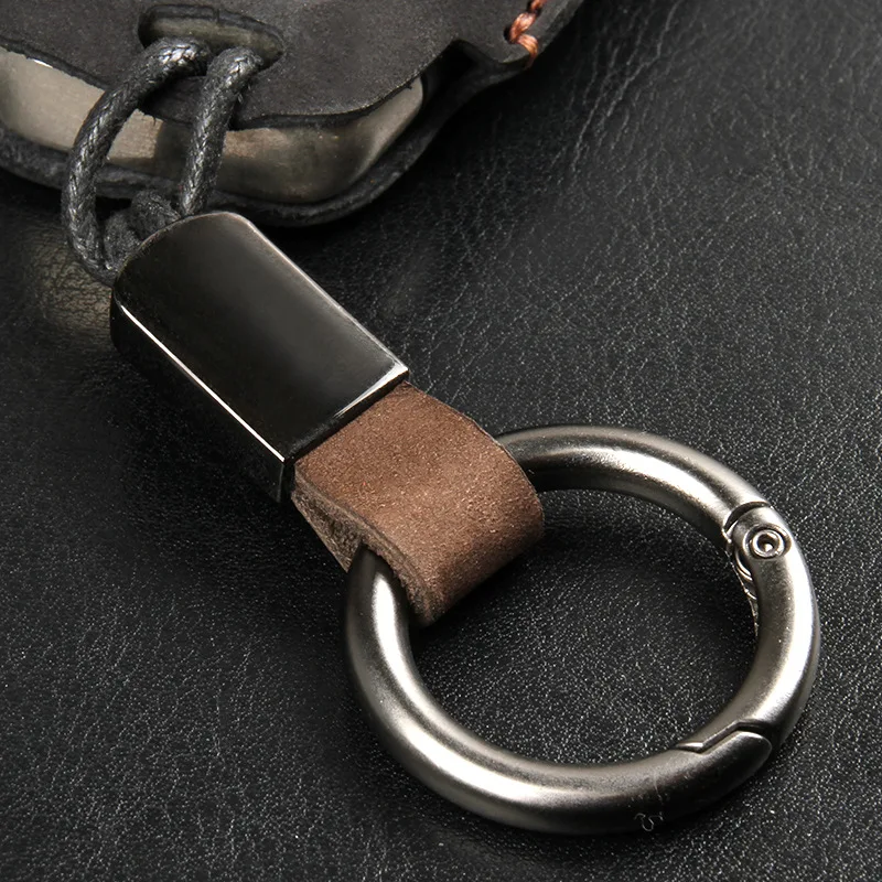 Anti-lost Car Keychain Lanyard Business Gift Matte Leather Key Chain First Layer Cowhide Open Waist Buckle KeyChains Keyrings