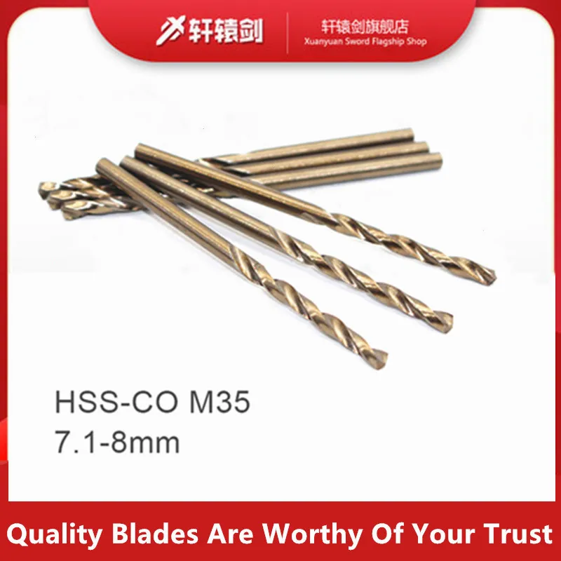 Wiertło kręte HSS-CO M35 powlekane, do obróbki CNC, o średnicy 7.1 7.2 7.3 7.4 7.5 7.6 7.7 7.8 7.9 8.0 mm