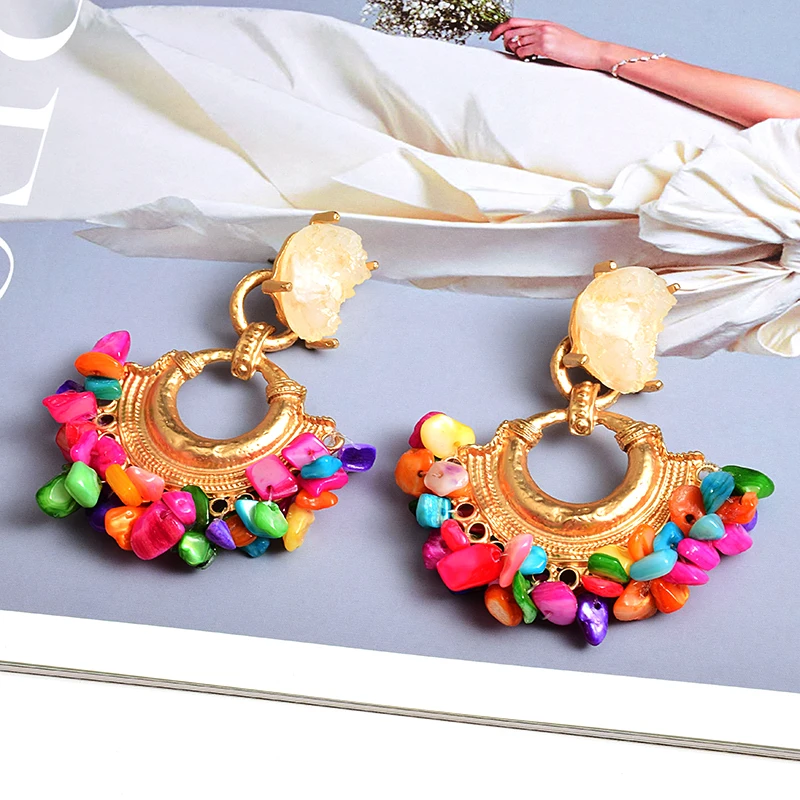 Wholesale Bohemian Vintage Handmade Hanging Colorful Rhinestone Dangle Metal Drop Earrings Jewelry Accessories For Women image 4