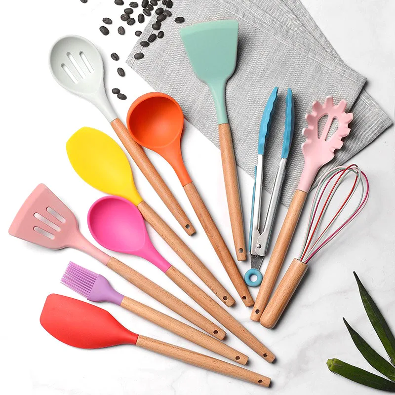 

JANKNG 11P Silicone Kitchen Utensils Set Non-stick Spatula Shovel Wooden Handle Cooking Tool Utensilios Kitchen Accessories Tool