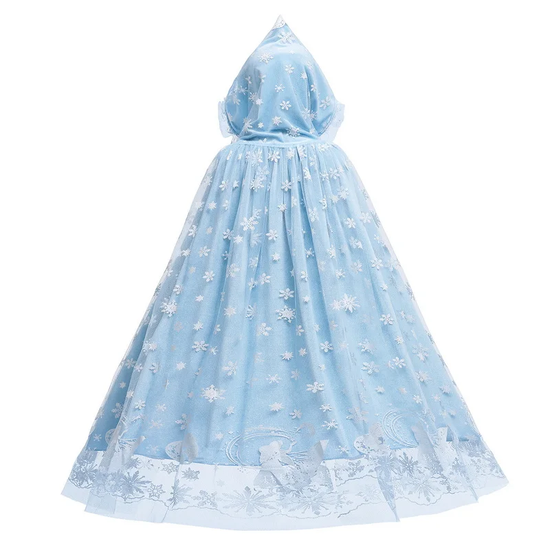 Inverno bambini Frozen 2 mantello Halloween natale ragazze principessa blu cartone animato scialle con cappuccio Cape Party Gift Dress Set di accessori