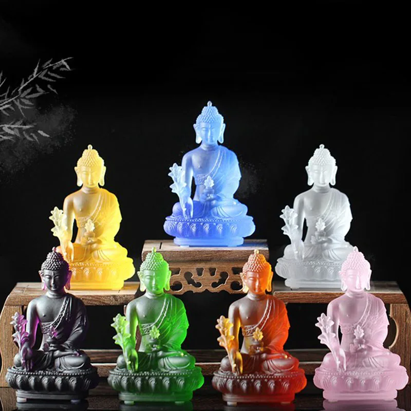 High quality Buddha statue pharmacists lapis lazuli 7 colours  colored glaze golding medicine guru Buddha Buddhism statue