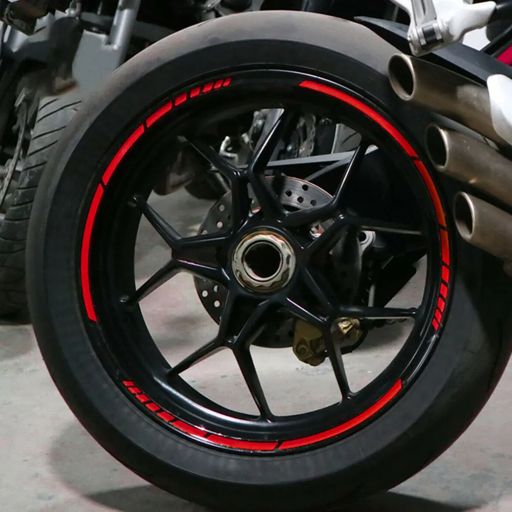 Red/Blue Motorcycle Bike Car Wheel Tire Stickers Reflective Rim Stripe Tape Auto Decals for 17\'\'-19\'\' Wheel Rim Car Accessories