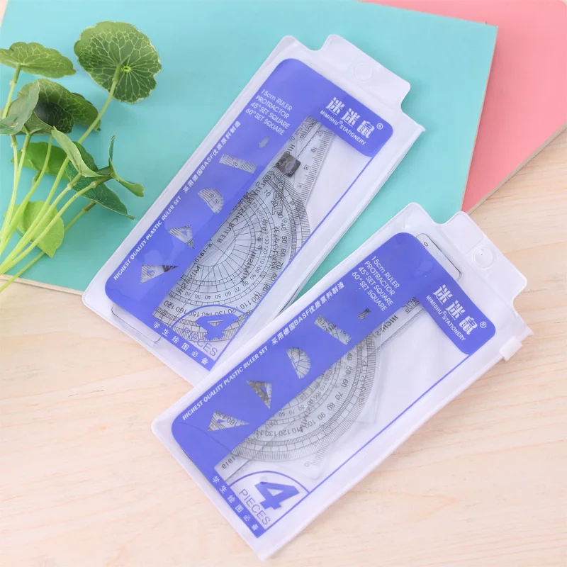 20 sets Student learning ruler drawing school supplies Set square ruler protractor/four sets measuring tool