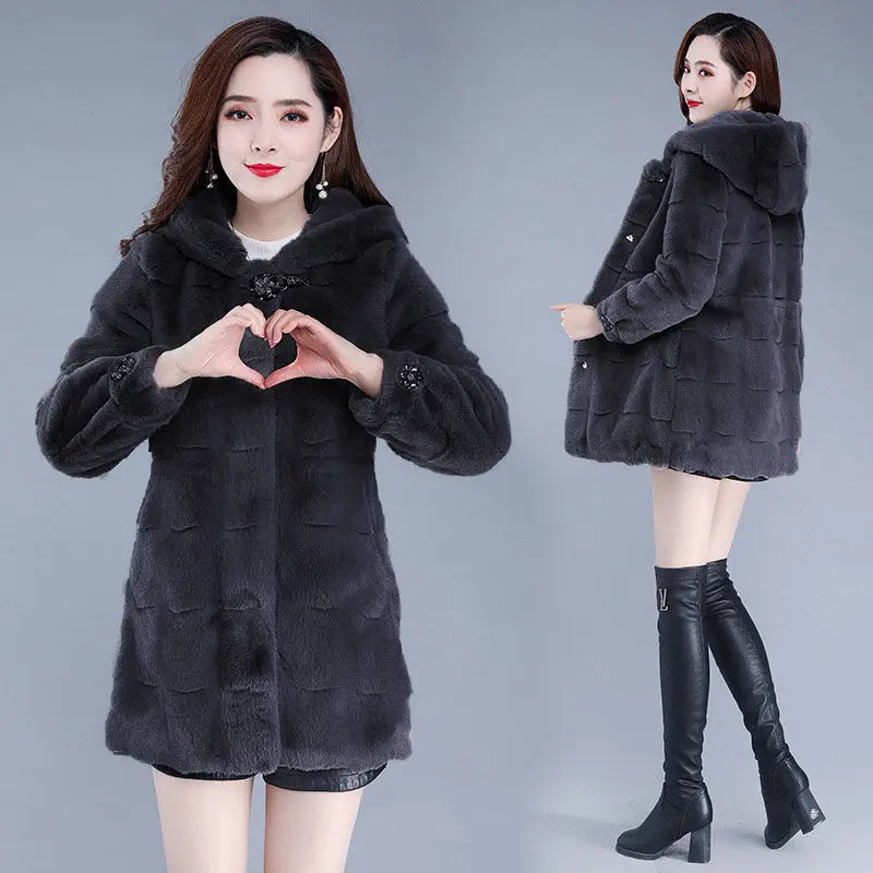 Thick Danish Mink Coat For Women 2021 Winter Fashion High Quality  Imitation Fur Coat Hooded Chaqueta Mujer Temperament 538