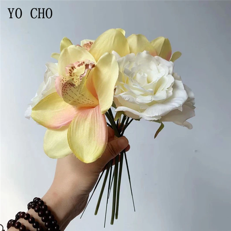 Yo cho flores de orquídea artificial, elegante buquê de flores de seda com tecido de simulação, decoração para casa, festa de casamento