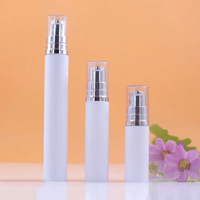 

100pcs/lot 5ml 10ml 15ml push-type airless bottle water emulsion essence sub-bottling cosmetics empty bottle silver pump spot