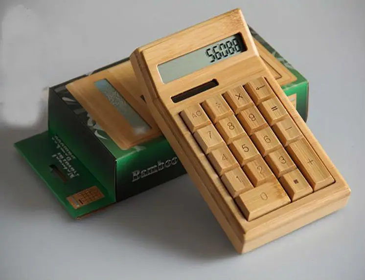 

Bamboo solar calculator cute Environmentally friendly ancient wood products, boss financial office stationery