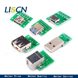 5pcs Mini Micro USB USB A Male USB 2.0 3.0 A Female USB B Connector Interface to 2.54mm DIP PCB Converter Adapter Breakout Board