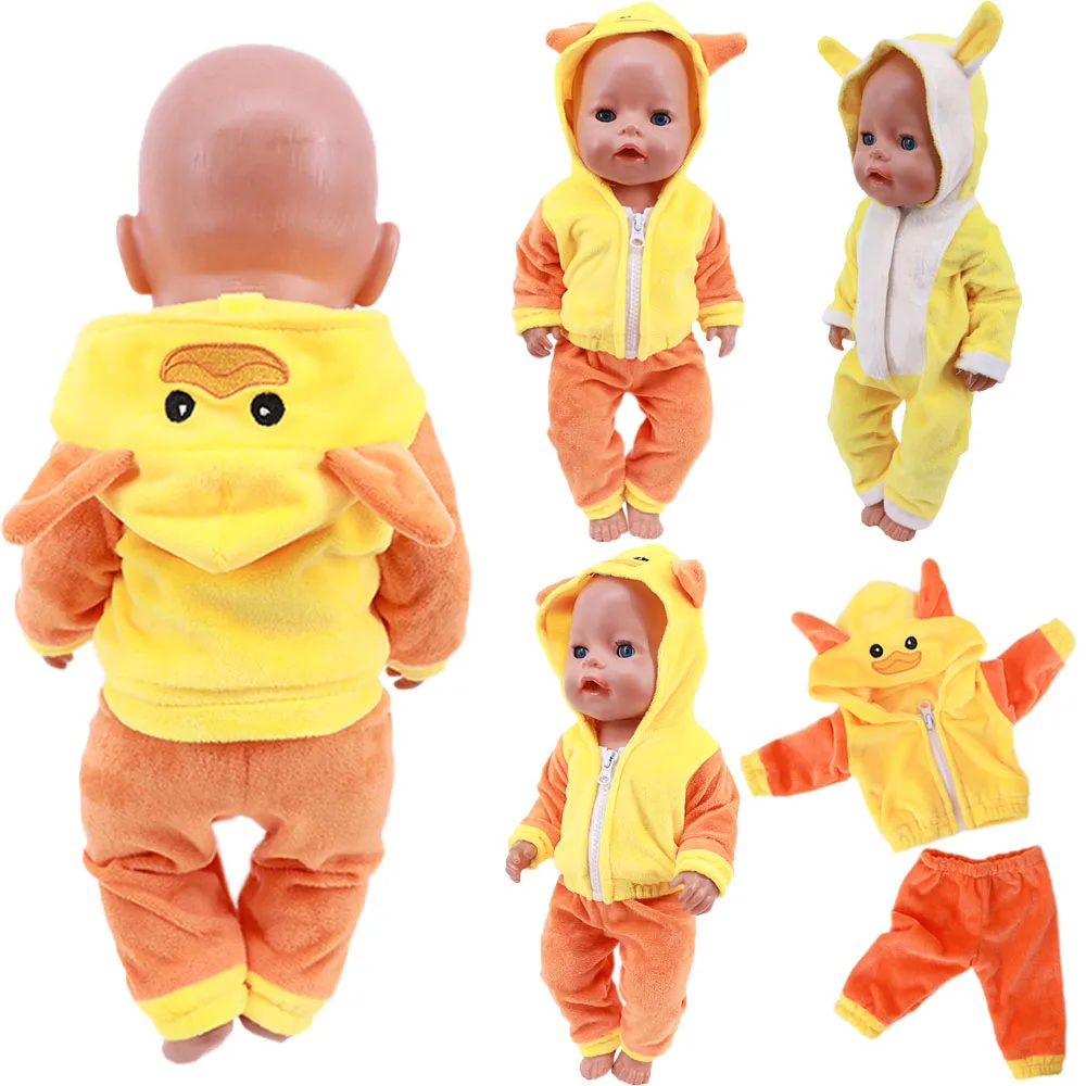 2Pcs/Lot Panda/Yellow Duck/Frog Hat Plush Suit Doll Clothes For 18Inch American Doll Girls&Born Baby Doll Clothes 43cm,Best Gift