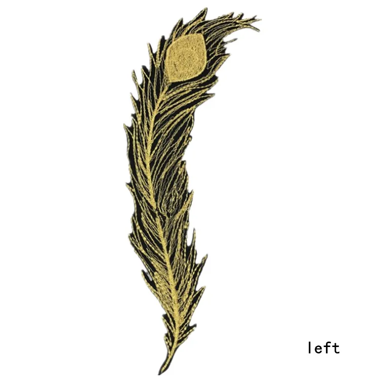 1Pair Gold Ribbon Feather Embroidery Patch  Applique Sticker Iron On Clothing Dress Fabric Patches Craft Sewing Decoration DIY