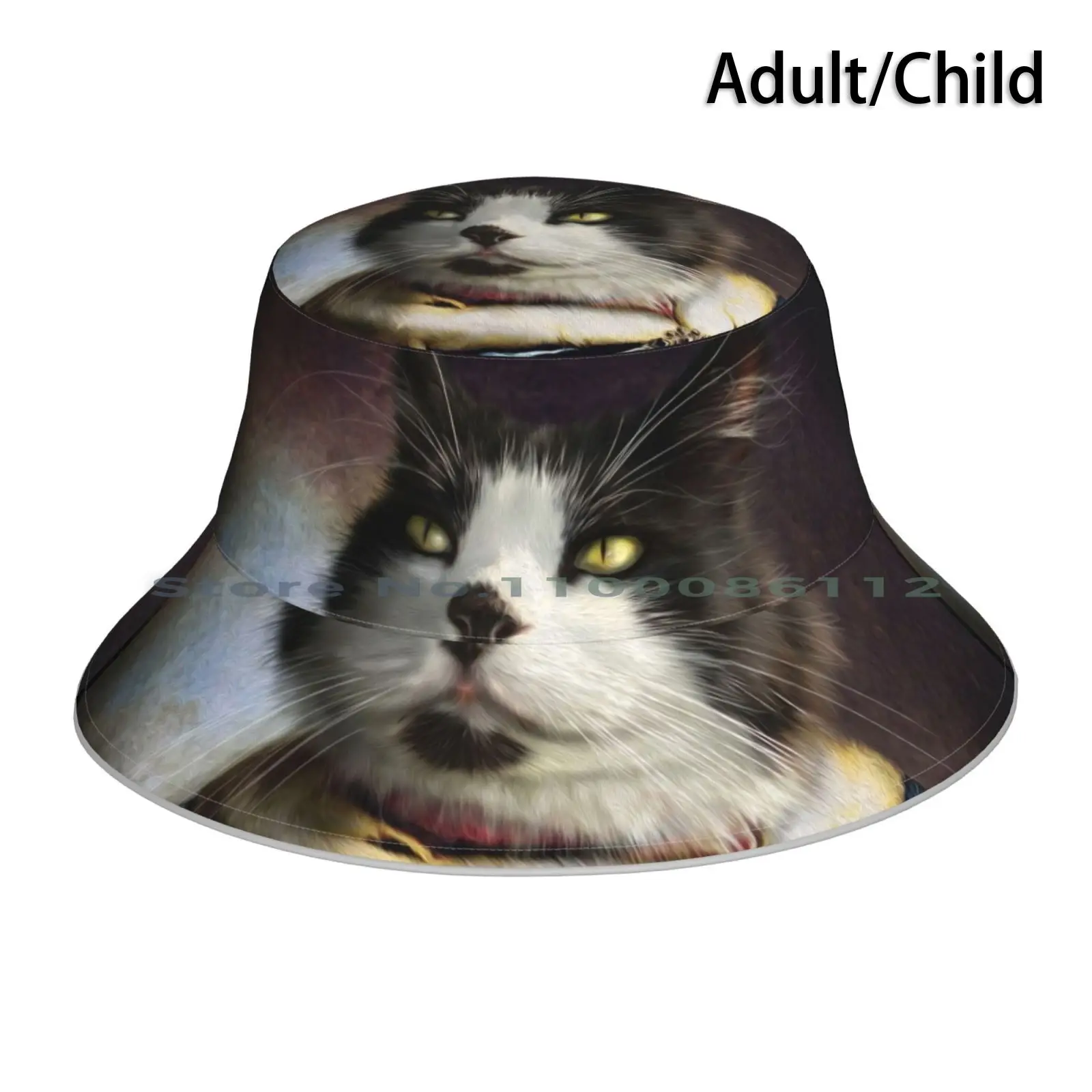 Cat Portrait-Bob Bucket Hat Sun Cap Cat Pompouspets Cat Images Cat Portraits Animal Art Regal Old Masters Anthropomorphic Art