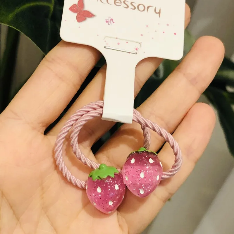 2Pcs Shiny Strawberry Hair Accessories Children Rubber Bands Scrunchies Elastic Hair Bands Girls Headband Decorations Ties Gum