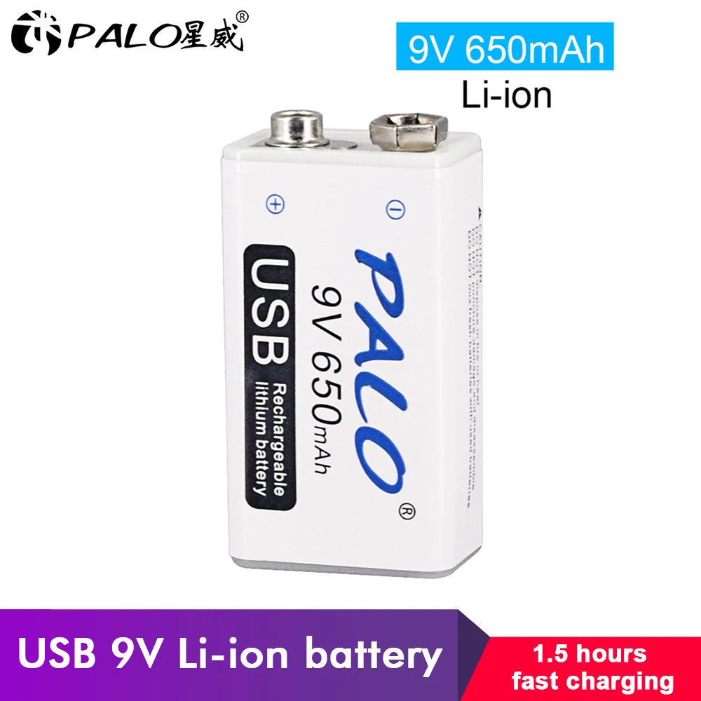 PALO 650mAh 6F22 9v rechargeable battery micro USB li-ion Battery 9V Li ion Lithium Battery for RC Helicopter Model Microphone