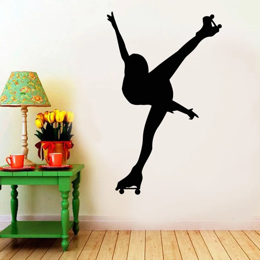 Skating Girl Silhouette Wall Stickers Bedroom Vinyl Art Murals Figure Skate Wall Decals Wallpaper Girl Room Decoration A369