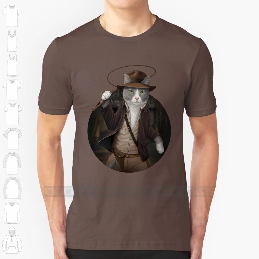 Indi-Nyan Jones 100% Cotton T Shirt Indiana Jones Cat Tee Short Sleeve Long Sleeve Gift