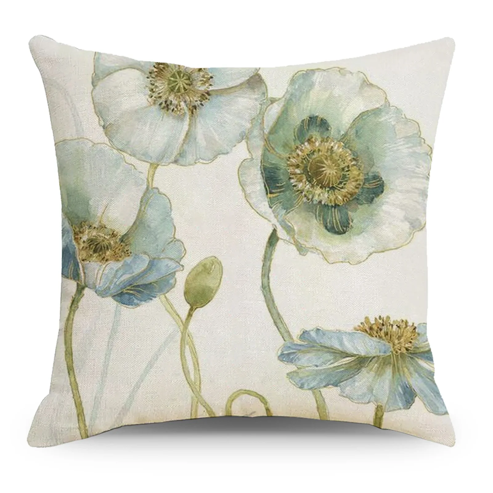 Vintage Watercolor Painting Blue Floral Cushion Cover Linen Birds Roses Unikko Pillows Case Sofa Chairs Throw Pillows Home Decor