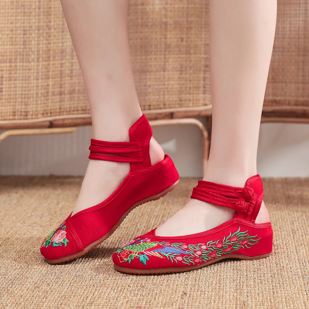 Veowalk Handmade Woman Slingbacks Flats Vintage Chinese Peacock Embroidered Cotton Backless Shoes Summer Comfortable