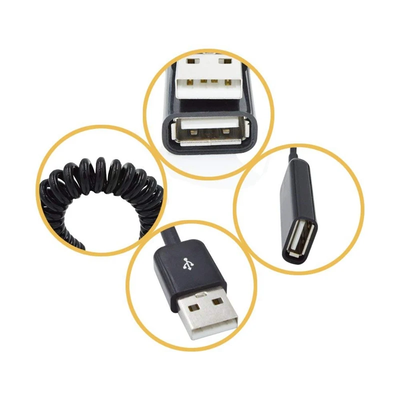 Tăng-Xoắn Ốc Dạng Cuộn USB Một Nam Một Nữ Adapter Bộ Chuyển Đổi Cáp 1M 3FT