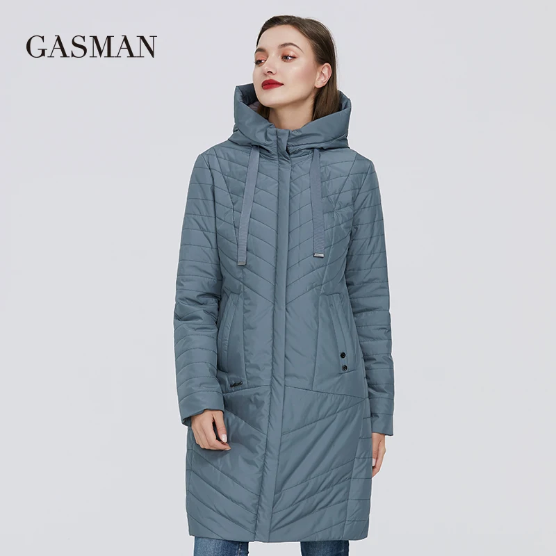 GASMAN-Chaqueta de plumón delgada para mujer, abrigo con bolsillo, sudaderas con capucha de algodón sólido espacial, Chaqueta larga para mujer,