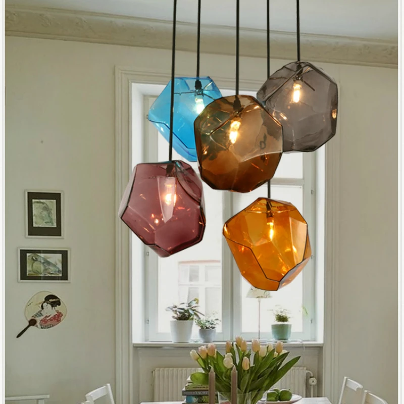 Modern Pendant Lamp Led Nordic Stained Glass Minimalist Living Bedroom Restaurant Bar Indoor Home Decor Lighting Fixture Lights