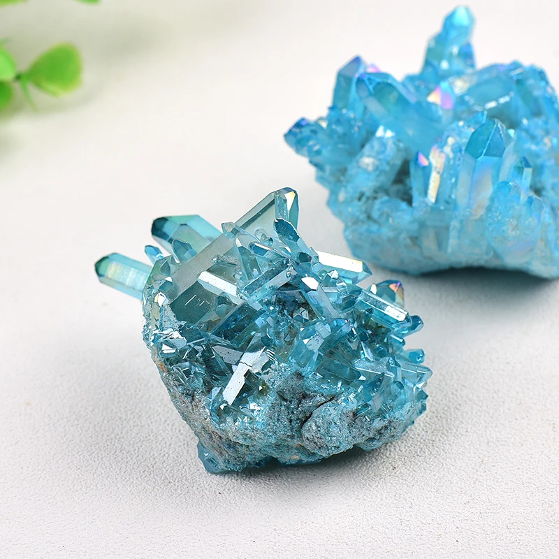 1PC Natural Crystal Cluster Electroplate Blue Quartz Health Healing Reiki Stone Crystal Point Specimen Home Decor Collection