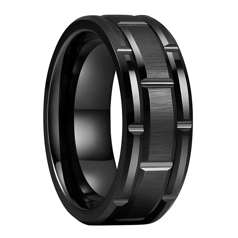 Men's Wedding Bands Brick Pattern Matte Brushed Finish Tungsten Ring Blue /Black Plated Engagement Anniversary Ring For Men