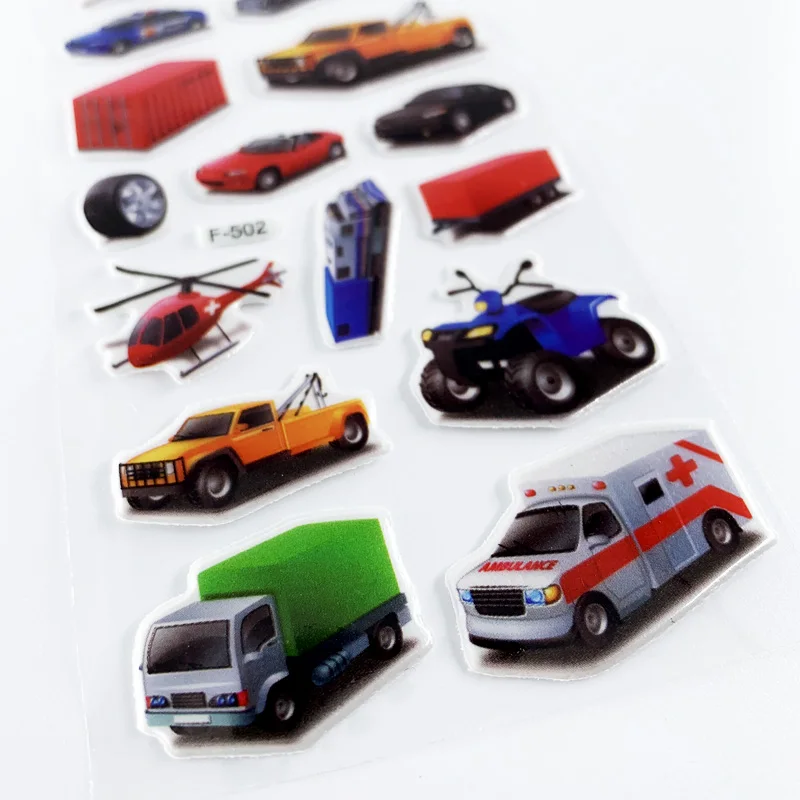 12 Vellen/Set Techniek Voertuig Vliegtuigen Stijl 3D Cartoon Stickers Speelgoed Voor Kinderen Scrapbook Diy Verkeer Sticker Jongens Gift