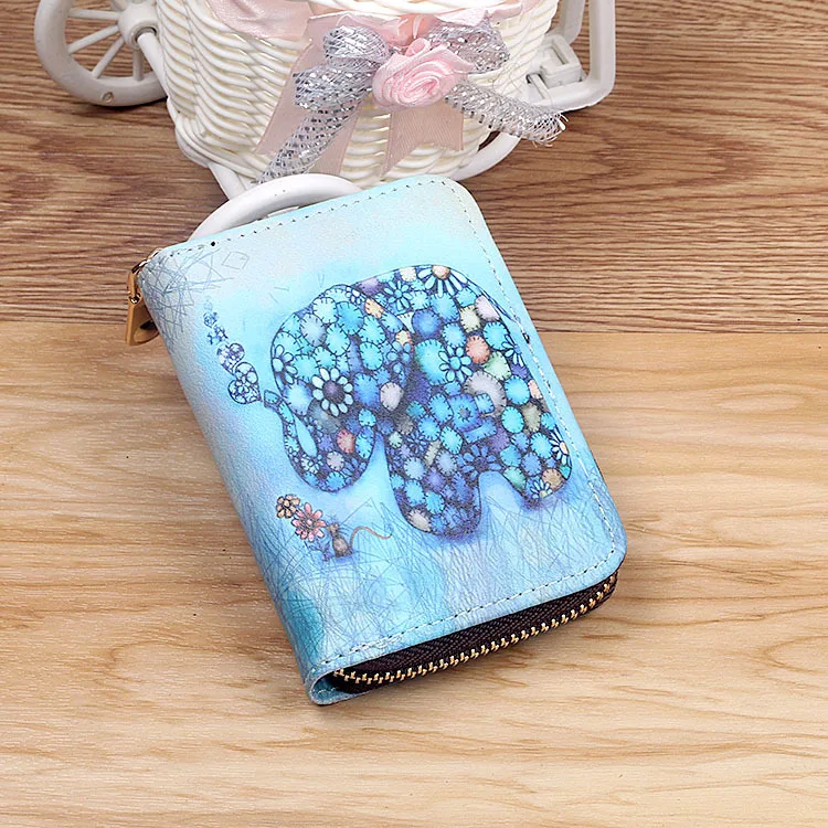 New Fashion Printed Women Card Bag PU Leather Wallet Cartoon  Girl Mini Zipper Clutch Bag Business Card Case Credit Card Holder