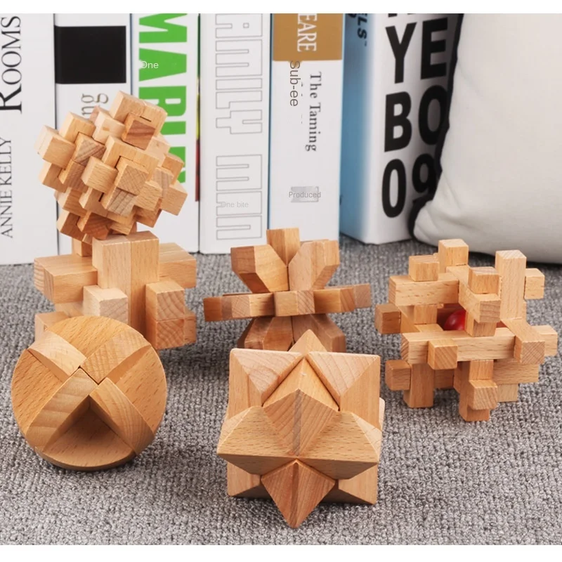 6PCS/Set Creative Children's Puzzle Luban Lock Unlocking Unlock Wooden Kongming Lock Kids Traditional Educational Toy Set LB721