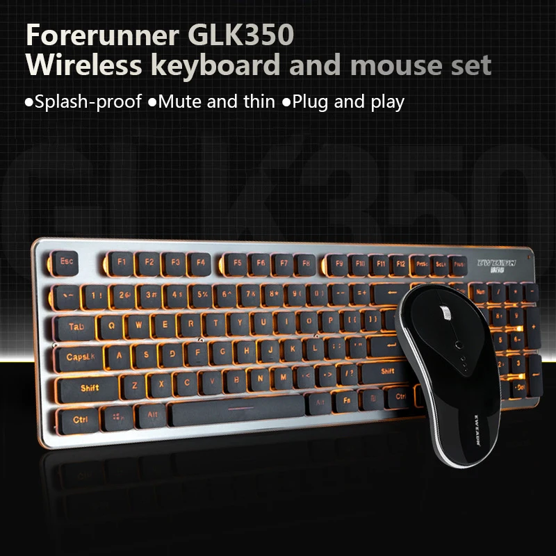 Teclado e mouse conjunto mudo luz e escritório fino teclado sem fio simples luminoso mouse