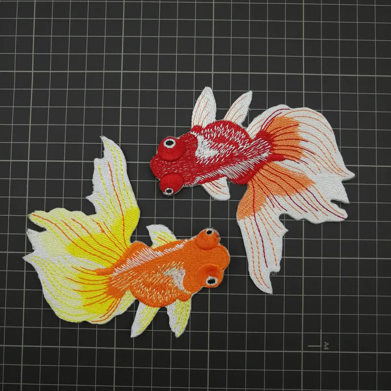 1PC Red Black Fish Patches for Clothing Embroidery Sew On Applique For Bags Dress Clothes High Quality Patches DIY Applique