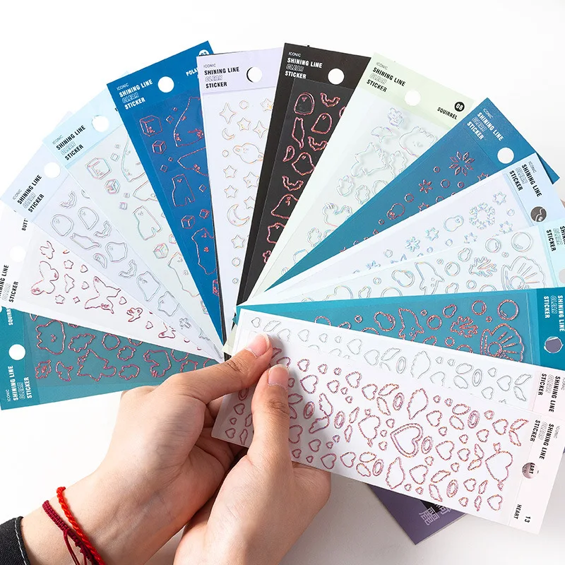 1Pcs Transparent Flash Radium Linie Stanzen PVC Material Aufkleber Scrapbooking Kreative DIY Deco Schreibwaren Aufkleber